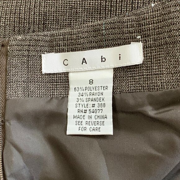 cAbi Sz 8 Straight Pencil Skirt Glen Plaid Brown & Blue Belt Loops Stretch #224M - Picture 7 of 8